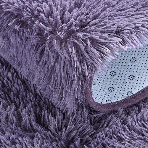 junovo Ultra Soft Washable Shaggy Rug - Non-Slip Oval Carpet for Nursery, Kids Bedroom & Home Decor (2.6x5.3ft Gray-Purple) | Plush Fluffy Floor Mat for Cozy Living Spaces - color: Grey-purple, size: 2.6' x 5.3'