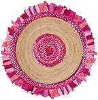 SAFAVIEH Cape Cod Collection 3' Round Pink / Natural CAP701U Handmade Boho Fringe Jute & Cotton Area Rug - color: Pink/Natural, size: 3' (Round)