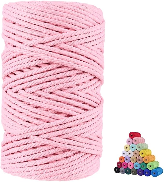 FLIPPED 100% Natural Cotton Macrame Cord,5mm x110 Yards Macrame Cords Colored Cotton Macrame Rope Craft Cord for DIY Crafts Knitting Plant Hangers Christmas Wedding Décor（Light Pink）