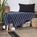 DII Striped Throw Collection Cotton Slub, Hand-Tied Tassels, 50x70, French Blue & Off-White - color: French Blue & Off-white, size: 50x70''