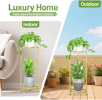 iDavosic.ly 2 Tier Corner Plant Stand Indoor, Tall Vertical Metal Flower Heavy Duty Pot Holder Shelf Outdoor for Patio Porch Living Room, Gold - Round