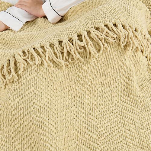 Home Soft Things Throw Blanket Knitted Tweed Throw 50'' x 60'', Light Camel, Super Soft Cozy Warm Comfortable Breathable Throw for Living Room Chair Couch Bed Sofa Bedroom Home Décor - color: Light Camel, size: 50 in x 60 in