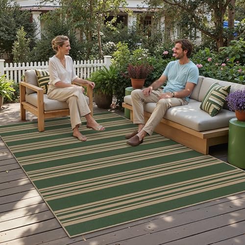 PureCozy Striped Easy Jute Rug 6x9 Green Living Room Carpet Washable Non Slip Bedroom Office Rug Farmhouse Neutral Non Shedding Indoor Outdoor Large Carpet for Kitchen Dining Room - color: Green/Striped, size: 6' x 9' (Rectangular)