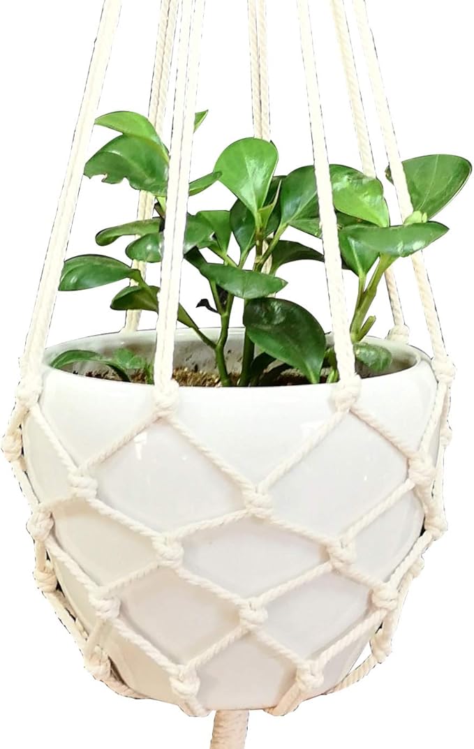 Macrame Plant Hanger Hanging Planter Hanging Net Basket Cotton Rope 52 Inch for 10 inch Pot, Pot and Plant Excluded (Beige)