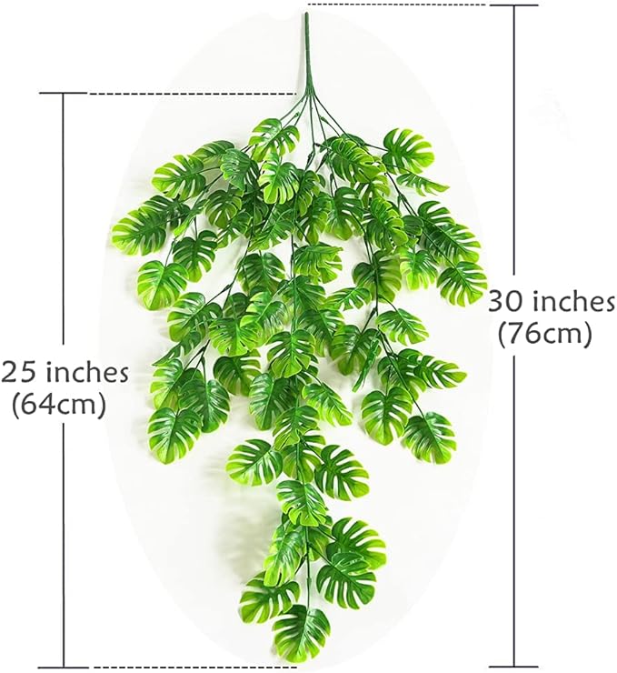 CATTREE Artificial Monstera Vines 2 Pack, Fake Ivy Tropical Leaf Jungle Leaves Plant Vine Greenery Artificial Hanging Plants for Home Kitchen Garden Office Wedding Wall Decoration