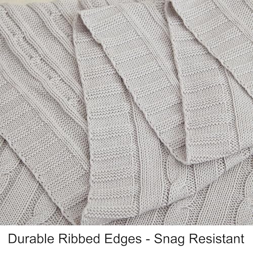 NTBAY 100% Pure Cotton Cable Knit Throw Blanket, Super Soft Warm 51x67 Knitted Throw Blanket for Couch, Sofa, Chair, Bed - Extra Cozy, Machine Washable, Comfortable Home Decor, Silver Grey - color: Silver Grey, size: Throw(51"x67")