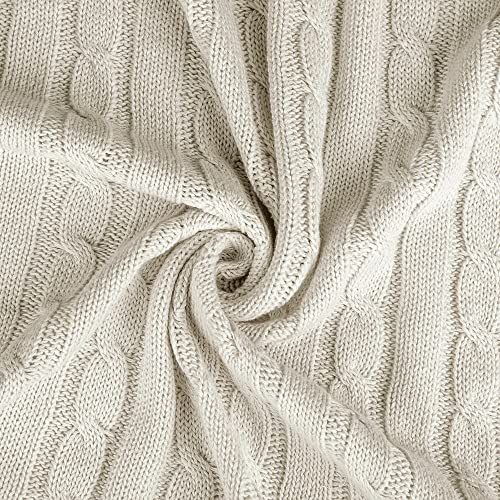 uxcell 100% Cotton Knitted Throw Blanket for Sofa and Couch Soft Lightweight Cable Knit Blanket Home Decors Blanket, Beige 50" x 60" - color: Beige, size: Throw (50" *60")