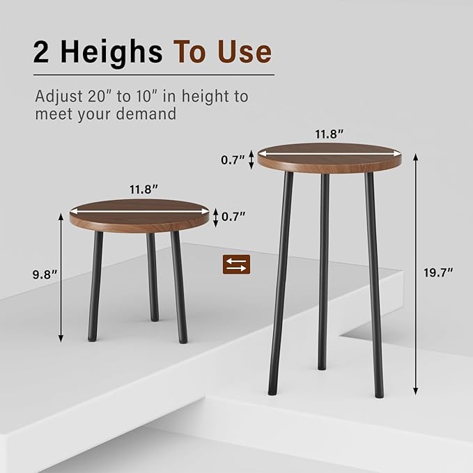 Plant Stand Indoor 2 Pack: Corner Wood 20 Inch Plant Stand Mid Century Modern Decor - Small Round Plant Table for Indoor Plants - Outdoor Plant Holder for Patio Living Room Bathroom Office (Walnut)