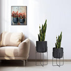 TRIROCKS Set of 2 Planters with Stand Indoor Outdoor Metal Plant Stand 8 * 18 &7 * 12 "Modern Planters Flower Pots for Living Room Corner Kitchen Office Garden Balcony Patio Decor(Black)