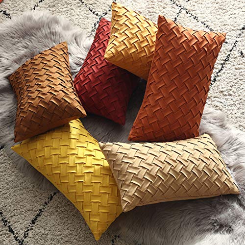 vctops Boho Basket Weave Pattern Decorative Throw Pillow Cover Super Soft Suede Solid Lumbar Accent Cushion Case for Couch Sofa Car (Brown,12"x20") - color: Brown, size: 20" x 12" (Pack of 1)