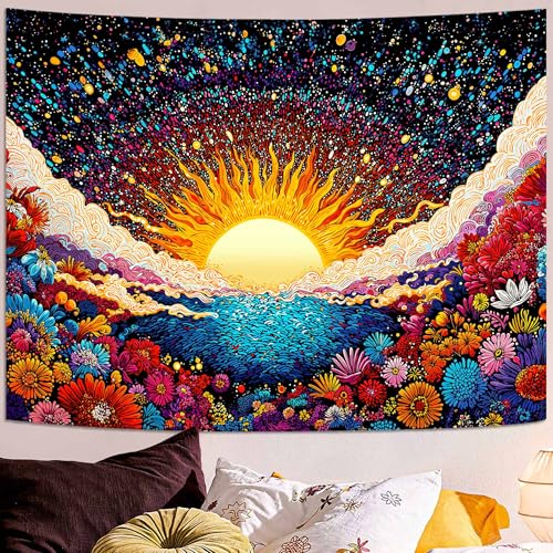 Kanuyee Sunset Tribal Totem Wall Tapestry, Abstract Earth Tone Tapestries for Home Decor, Folk Art Tapestry 60x44 Inch - color: Deep Blue Purple, size: 60"L x 44"W