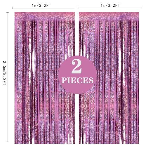 2 Pack 3.2ft x 8.2ft Pink Metallic Tinsel Foil Fringe Curtains Backdrop for Pink Party Birthday Wedding Bachelorette Baby Shower Holiday Party Decorations Photo Booth Props - color: Pink