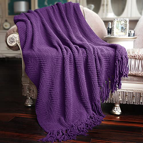 Home Soft Things Purple Throw Blanket Knitted Tweed Throw 50'' x 60'', Imperial Purple, Super Soft Cozy Warm Comfortable Breathable Throw for Living Room Chair Couch Bed Sofa Bedroom Home Décor - color: Imperial Purple, size: 50 in x 60 in