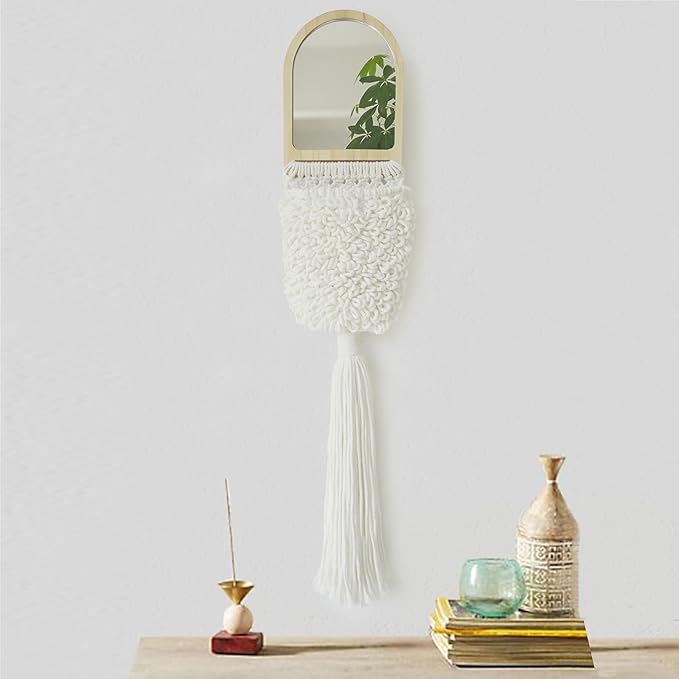 Small Mirror Wall Hanging Boho Macrame Mirror Macrame Wall Art Decortive Bathroom Handmade Home Wall Decor 27" L