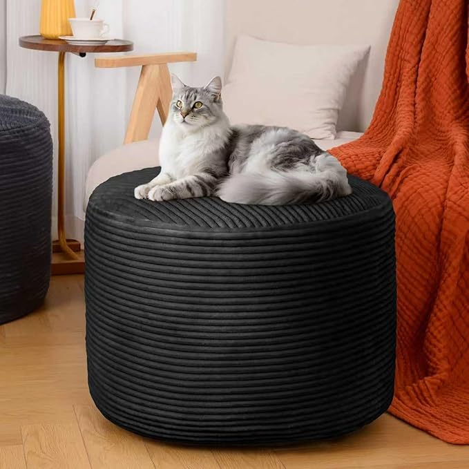 AS AWESLING Round Ottoman Foot Rest Pouf for Living Room Couch - Soft Plush Hassock