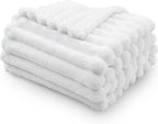 NEWCOSPLAY Super Soft Throw Blanket White Premium Silky Flannel Fleece 3D Ribbed Jacquard Lightweight Bed Blanket All Season Use (White Ribbed, Throw(50"x60"))