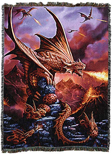 Pure Country Weavers Fire Dragon XL Woven Blanket by Anne Stokes - Fantasy Gift Cotton Tapestry Throw - Made in The USA - 82" x 62" - color: Fire, size: 82" x 62"