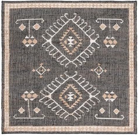 SAFAVIEH Kilim Collection Area Rug - 3' Square, Black & Ivory, Handmade Flat Weave Jute, Ideal for High Traffic Areas in Living Room, Bedroom (KLM762Z)