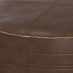 SIMPLIHOME Brody Boho Round Pouf in Distressed Dark Brown Vegan Faux Leather for the Living Room, Bedroom and Kids Room