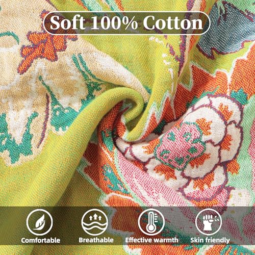 Boho Throw Blanket for Couch Bed, 100% Cotton Soft Rustic Quilt 50''x 60'', Super Soft Bohemian Decor Reversible Sofa Bed Chair Blanket Cover for All Seasons(Floral) - color: Floral 7, size: 50*60 inch