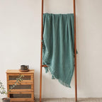 Simple&Opulence Cotton Muslin Throw Blanket for Bed, Couch, Knit Woven Gauze Blanket with Tassels, Soft Lightweight Cozy Pre-Washed Breathable Farmhouse Decoration for All-Season (Dark Green)