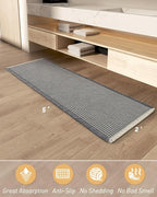 Upgraded Waffle Runner Rug Super Absorbent Non Slip Bath Mats for Bathroom Washable Bathroom Runner Rug with Tassels, Ideal for Hallway Bedroom Laundry Room, Dark Grey & Cream, 2' x 5'(24" x 60")