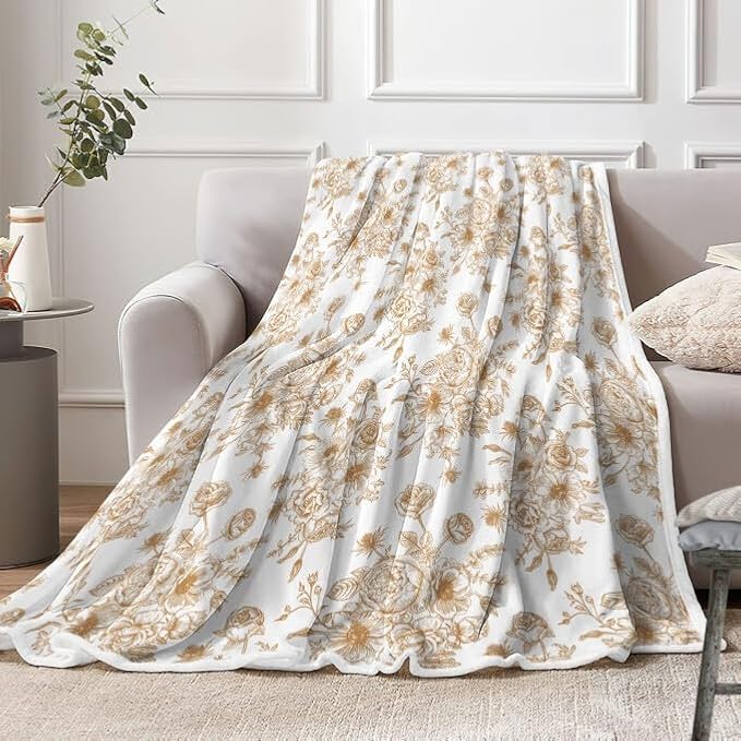 Floral Throw Blanket, Botanical Floral Blanket, Soft, Flannel, Warm, Boho Floral Bed Blanket All Season Flower Throw Blanket for Couch Bedroom Living Room, Brown 60X90 Inch
