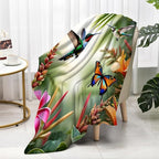 Spring Hummingbird Floral Throw Blanket for Women Kids Girls Mom Farmhouse Purple Flowers Bird Pretty Blankets Nursery Bedroom Mother's Day Decor Soft Cozy Lightweight Blanket Throw 30"x40"