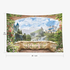 EMMTEEY Landscape Tapestry View from Balcony of Waterfalls with Castles for Women, Families 60X50 Inches
