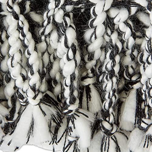 DII Textured Acryllic Woven Throw, Farmhouse Fringe Blanket, 50x60, Black/White - color: Black/White