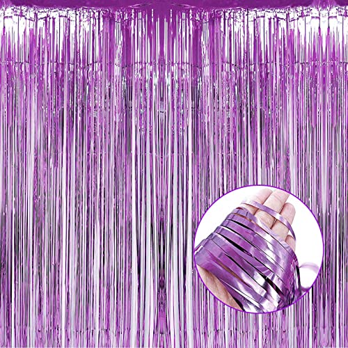 4 Pack Light Purple Foil Fringe Curtain Backdrop, 3.28Ft x 8.2Ft Metallic Tinsel Foil Fringe Streamers Curtains for Party, - color: Light Purple