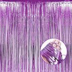 4 Pack Light Purple Foil Fringe Curtain Backdrop, 3.28Ft x 8.2Ft Metallic Tinsel Foil Fringe Streamers Curtains for Party, - color: Light Purple
