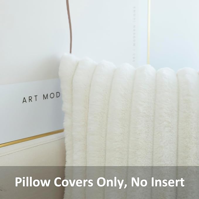 JOJUSIS Pack of 2 Faux Fur Plush Decorative Throw Pillow Covers Couch Cushion Case Soft Pillowcases (White, 12 x 20-Inch)