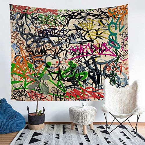 Manfei Graffiti Tapestry Wall Hanging for Bedroom Living Room Modern Fashion Design Wall Blanket Tapestries, Medium 59.1 x 59.1 Inches - color: WT6454, size: 59.1"L x 59.1"W
