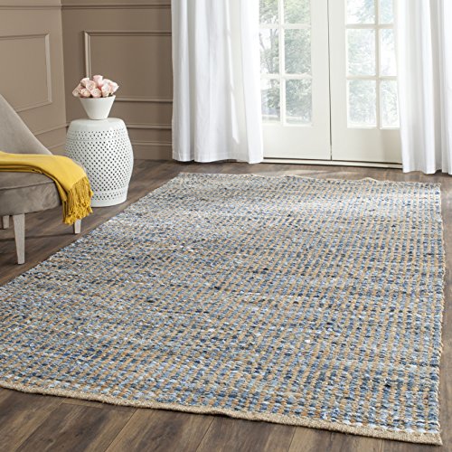 SAFAVIEH Cape Cod Collection Accent Rug - 4' x 6', Natural & Blue, Handmade Flat Weave Coastal Braided Jute, Ideal for High Traffic Areas in Entryway, Living Room, Bedroom (CAP352A) - size: 4' x 6' (Rectangular)