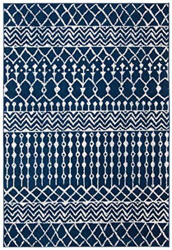 SAFAVIEH Tulum Collection Accent Rug - 2' x 4', Navy & Ivory, Moroccan Boho Distressed Design, Non-Shedding & Easy to Clean, Ideal for Front Door, Kitchen, Entryway, Foyer (TUL270N) - color: Navy/Ivory, size: 2' x 4' (Rectangular)