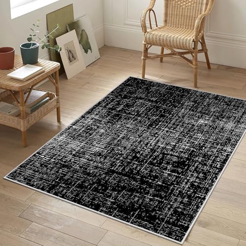 Black and White Rug for Living Room, Modern Abstract Area Rugs, 3x5 Rug, Minimalist Distressed Carpet, Contemporary House Decor, Carpet for Bedroom, Washable Rugs, Soft Non Slip Low Pile - color: Black1, size: 3x5 ft