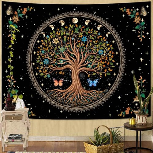 Spenlife Tree of Life Tapestry Flower Wall Tapestry, Green Tapestries for Bedroom Mandala Tapestries Wall Hanging for Bedroom Living Room Decor Tree-2 44"x60" - color: Bright Green, size: 60"L x 44"W