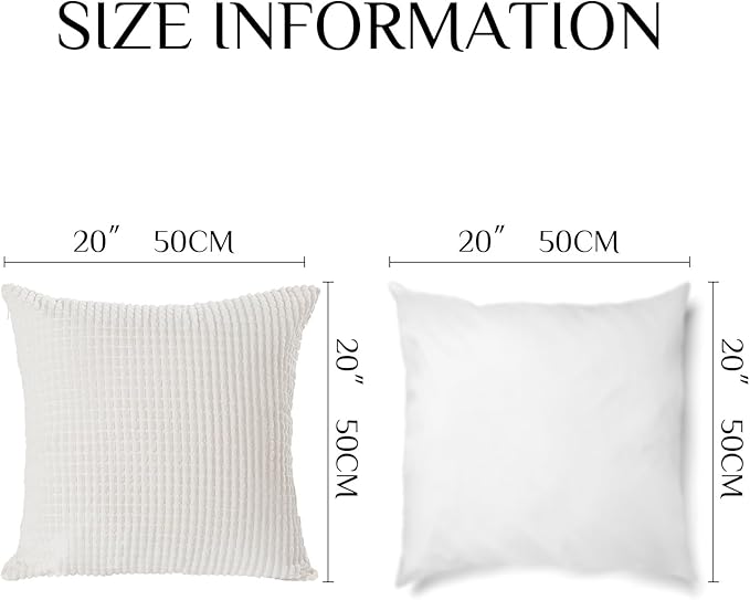 Softalker Throw Pillow Covers 20x20 Inch, Set of 2, Soft Corduroy Boho Stripe Decorative Pillow Cover, Couch Fluffy Pillow Cover for Farmhouse Home Decor Bed Living Room, Cream