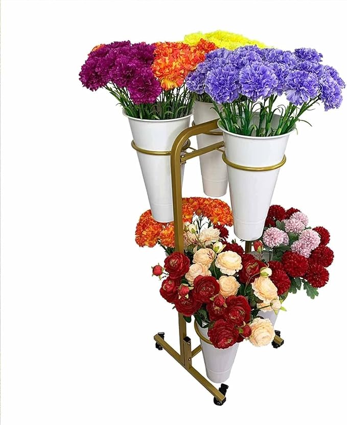 Movable Plant Display Stand Flower Pot Holders For Indoor Plants Heavy Duty Moving Plant Cart Shelf, With Wheels