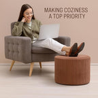 Round Pouf Ottoman and Foot Rest, Soft Corduroy Poufs with Sponge Chunk Filling, Comfort Sponge Stuffed Poofs for Couch Desk Resting Your Feet, Brown(17.1" D x 17.1" W x 14" H)
