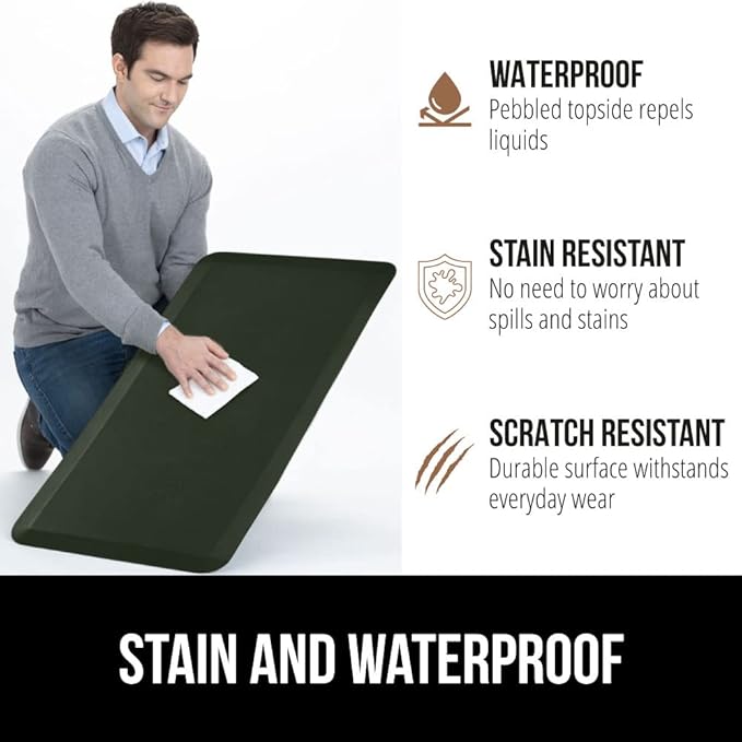 GORILLA GRIP Comfortable Cushioned Kitchen Mats for Floor, 48x20, Waterproof and Stain Resistant Soft Top, 3/4 Inch Thick Ergonomic Standing Desk Anti Fatigue Mat, Foam Supports Feet, Hunter Green