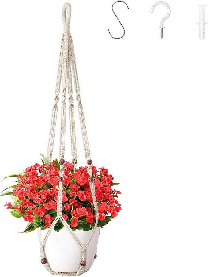 Plant Pots Hangers for Live Plants Hanging Planters for Indoor Plants Macrame Plant Hanger,Outdoor Garden Home and Boho Wall Home Ceiling Decor,Ivory,35 Inch(Planter Pot Not Included)