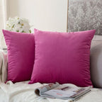 MIULEE Velvet Throw Pillow Covers 18x18 Inch, Pack of 2 - Hot Pink, Soft Solid Decorative Pillow Covers Cushion Cases Modern Luxury Home Decor for Couch Sofa Bedroom Livingroom