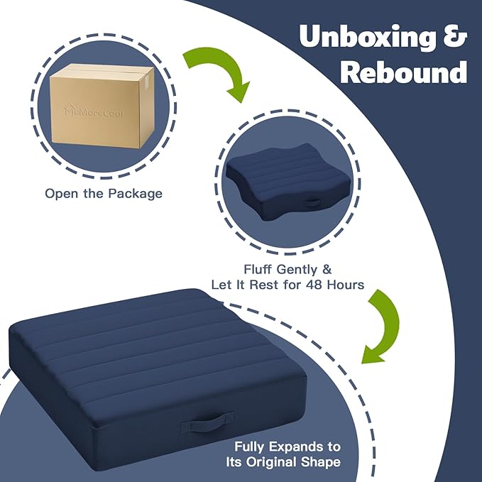 MeMoreCool Square Floor Pillows for Adults Kids, 2 Sets Large Meditation Cushion with 5" Thick Foam and Washable Tufted Cover, 22 Inch Navy Seat Floor Cushions for Sitting and Yoga
