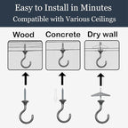 2 Sets Heavy Duty Swag Ceiling Hooks with Hardware for Hanging Plants, Cavity Wall Fixing, Easy Installation, Holds Up to 30lbs, Ideal for Home & Garden (2 Sets, Black Nickel)