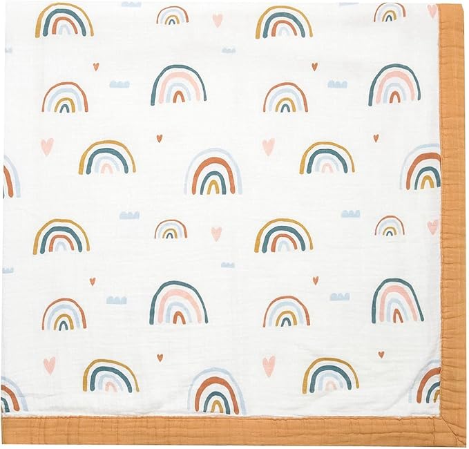 Rainbow Muslin Quilt Baby Blanket - Silky Soft and Breathable Summer Blanket for Toddler - Oversized 47" x 47" - 2 Layers Muslin Swaddle Blankets for Baby Boy and Girl (B Rainbow)