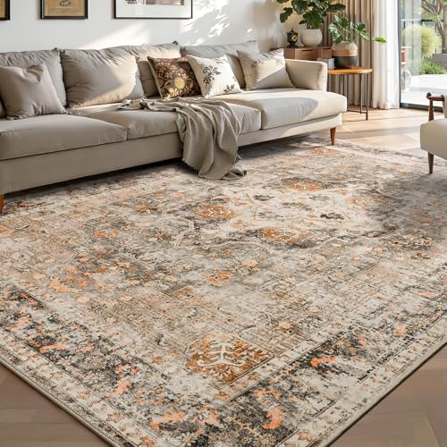 YOH Boho Washable Rug 4x6, Terracotta Vintage Non Slip Area Rug, Distressed Indoor Carpet for Living Room Bedroom Kitchen Office - color: Terracotta, size: 4' x 6' (Rectangular)