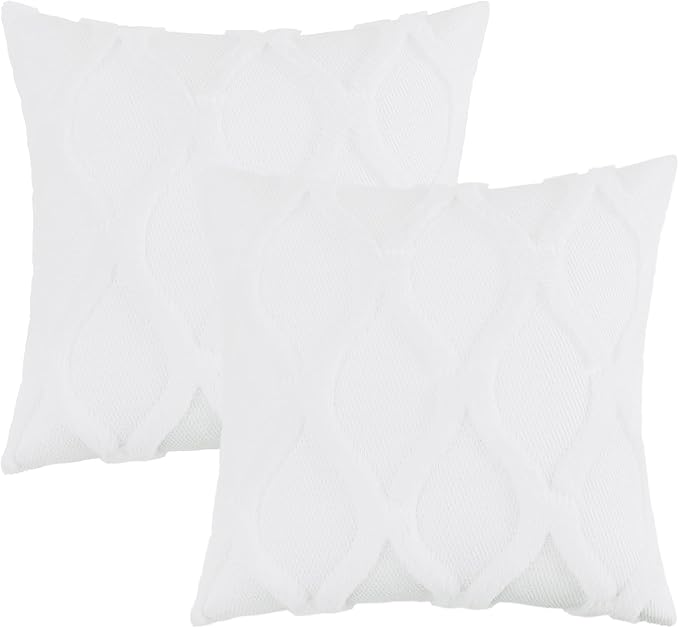 decorUhome Spring Throw Pillow Covers 18x18 Inch Set of 2, Soft Plush Faux Fur Wool Pure White Accent Couch Pillow Covers for Modern Farmhouse Bed Sofa Living Room