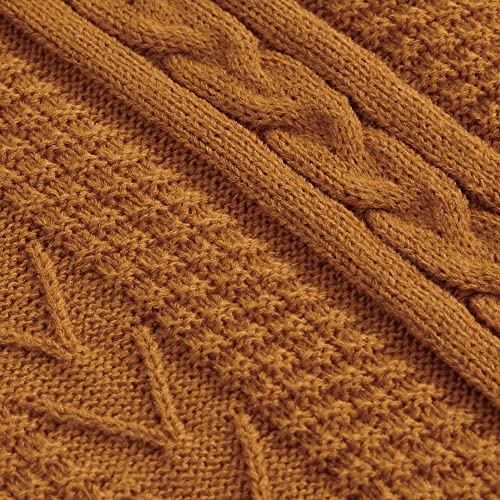 Longhui bedding Burnt Orange 50 x 63 Inches Acrylic Cable Knit Sherpa Throw Blanket - Thick, Soft, Big, Cozy Knitted Fleece Blankets for Couch, Sofa, Bed - Large Coverlet All Season - color: Burnt Orange, size: 50" x 63", Standard